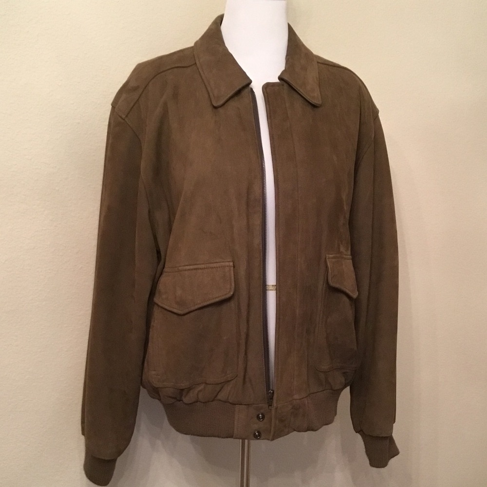 Suede Leather Bomber Jacket Size L